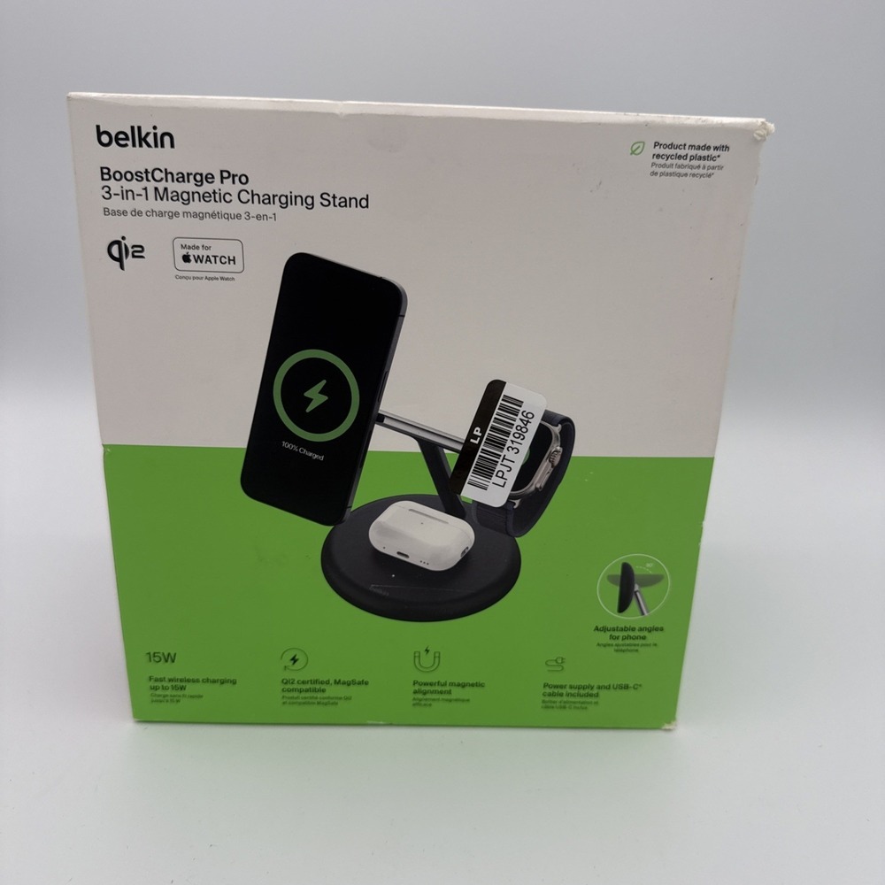 Belkin Boost Charge 3-in-1 Qi2 15W Magnetic Foldable Charger w/ Magsafe - Black